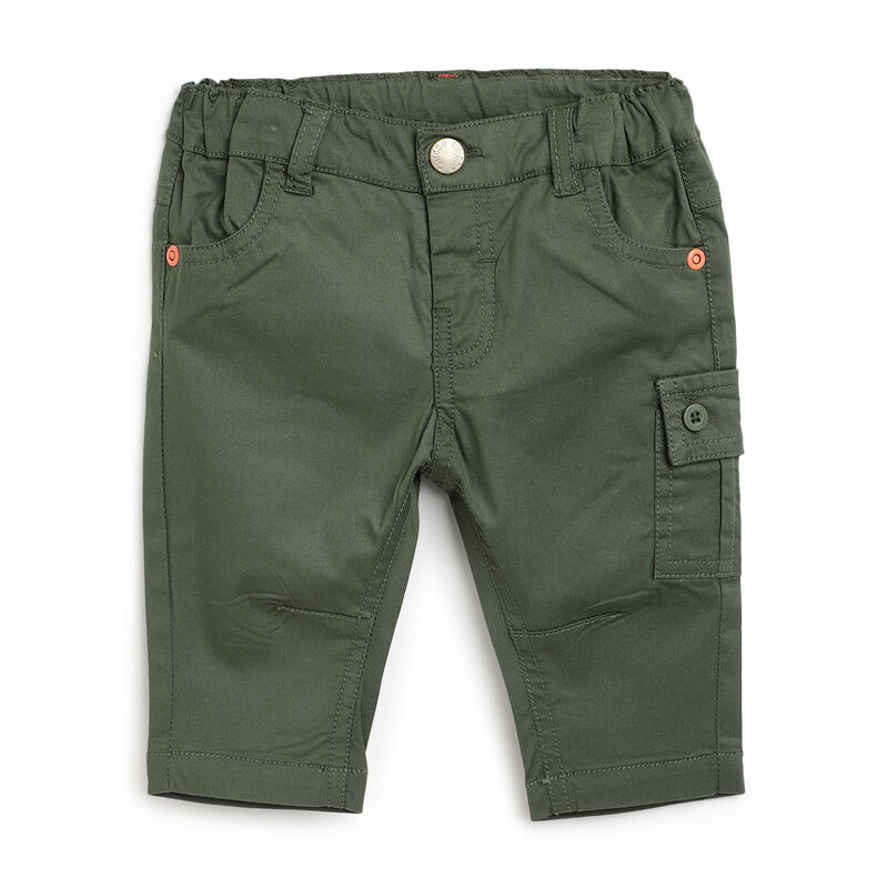 Boys Medium Green Solid Long Trousers image number 0